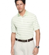 Master your look on the course and off with this striped performance polo from Greg Norman for Tasso Elba.