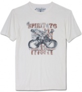 Get a new riff on your casual style with this cool graphic tee from Lucky Brand Jeans.