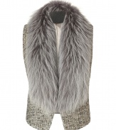 Inject ultra luxe attitude into your look with Matthew Williamsons glamorous fur trimmed gilet, cut to perfection for a stunning tailored finish - Grey raccoon fur shawl collar, hidden front fastenings, tonal boucl? knit vest, shorter back - Tailored fit - Team with close-fitting tops and slick leather separates