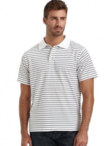 THE LOOKStriped designSmooth ice cotton Treated and finished to be cool to the touchPolo collarFront button placketShort sleevesVented shirttail hemTHE MATERIALCottonCARE & ORIGINMachine washImportedThis item was originally available for purchase at Saks Fifth Avenue OFF 5TH stores. 