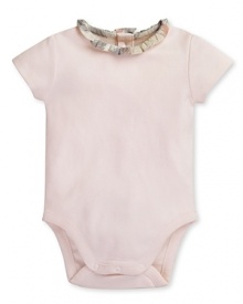 Baby's first Burberry, an adorable bodysuit with woven check collar.