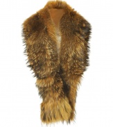 The ultimate luxe accessory, Steffen Schrauts fur scarf guarantees an exquisite polish to your outfit - Tonal matte gold raccoon fur, fringed ends, pocket on one end, front snap closure, loop on reverse for hold, fabric reverse - Layer over cashmere pullovers, or collarless coats with brown leather gloves