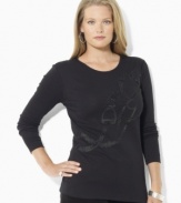 Lauren Ralph Lauren's soft cotton long-sleeved plus size tee is finished with an equestrian-inspired graphic at the front for timeless style. (Clearance)