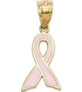 Increase awareness and support the fight against breast cancer. This petite ribbon charm is the perfect reminder in 14k gold and pink enamel. Chain not included. Approximate length: 3/4 inch. Approximate width: 2/5 inch.