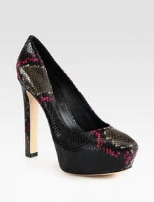 For personality-pumps, try this sexy design rendered in snake-print leather with a hidden platform. Self-covered heel, 5¼ (130mm)Hidden platform, 1½ (40mm)Compares to a 3¾ heel (95mm)Snake-print leather upperLeather lining and solePadded insoleImported