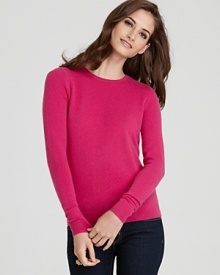 This C by Bloomingdale's cashmere sweater updates the standard crewneck with elegant buttons at one shoulder.