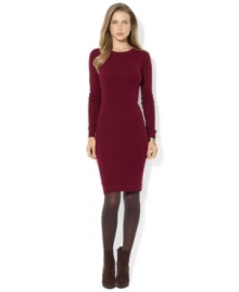 Lauren Jeans Co.'s sleek crewneck dress is rendered in soft fine-ribbed cotton with faux-suede patches at the elbows and zippered shoulder for an infusion of modern edge.