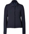 Upgrade your workweek staples with Jil Sander Navys ultra chic wool-silk jacket, perfect for finishing off your tailored look - Spread collar, long sleeves, hidden front snap panel - Shorter, tailored fit - Wear with tailored separates and sleek streamlined accessories