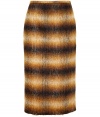 Channel retro-chic style with this figure-enhancing mohair-blend skirt from Michael Kors - Fitted silhouette, back slit, concealed back zip closure, all-over abstract check print - Wear with a tie-neck blouse and classic pumps