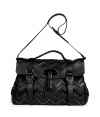 Ladylike looks get a striking twist with Mulberrys Aztec-inspired zigzag studded oversized Alexa satchel - Flap with black metal iconic Postmans Lock closure and studded tassel, braided satchel handle, removable belted shoulder strap, buckled tabs with magnetic snap closures, adjustable sides with push-stud closures, inside zippered back wall pocket, front wall slot pocket - Pair with an elevated jeans-and-tee ensemble or leather leggings and an oversized pullover