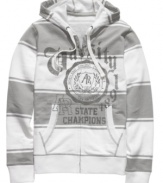 With a lightly striped style and a streetwise graphic, this hoodie from American Rag is the perfect casual layer.