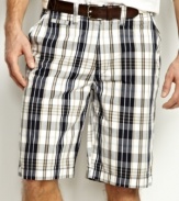 These plaid shorts from Nautica will anchor your look in preppy summer style.