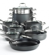 Stylish cookware that suits the needs of every cook and kitchen. Enjoy the phenomenal cooking results facilitated by hard-anodized aluminum exteriors that spread heat quickly and evenly, while nonstick surfaces make low and no-fat cooking an everyday possibility. Limited lifetime warranty.