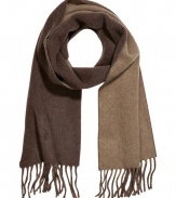 Wrap up in luxe style with this reversible two-tone scarf from Polo Ralph Lauren - Two-tone wool-blend scarf with fringed trim - Pair with a cashmere pullover, straight leg jeans, a parka, and suede ankle boots