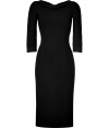 Channel sophisticated style with a sexy edge with this figure-hugging dress from LWren Scott - Bateau neck with fold over collar with lace trim, three-quarter sleeves with lace cuffs, fitted bodice, pencil style skirt, concealed back zip closure - Pair with sky-high platforms, a slim trench, and a statement clutch