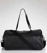 Style on the go. We love the elegant simplicity of BOSS Black's compact, burnished leather weekender bag.