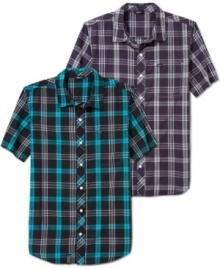 Bring a little prepster style into your casual wardrobe with this crisp plaid shirt from LRG.