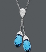 A hint of ocean blue makes a lasting impression. Kaleidoscope's pretty pendant features two blue crystal briolette drops. Crafted in sterling silver with Swarovski elements. Approximate length: 18 inches. Approximate drop: 2-1/8 inches.