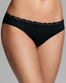 A basic low-rise bikini with pretty scalloped lace trim along waistline.