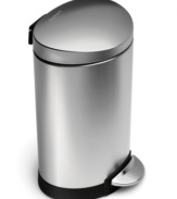 Take trash out of the picture and replace it with this clean, gleaming trash can from simplehuman. Sized for smaller spaces, this can is strong and sturdy with a steel pedal and solid, stainless steel construction. 10-year warranty.