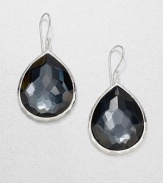 From the Wonderland Collection. Rich, faceted hematite doublet set in hammered sterling silver in a teardrop design. Hematite doubletSterling silverDrop, about 1.7Hook backImported 