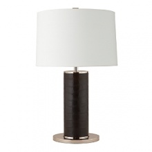 Perfect for your office, den or study, this leather-wrapped lamp with polished nickel hardware and white drum shade stands sleek with style.