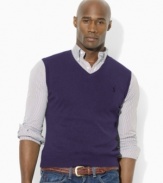 Knit from luxuriously soft Pima cotton yarns in a jersey stitch, this classic-fitting sweater vest is a preppy essential for the modern man's wardrobe.