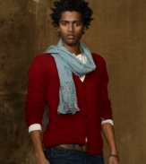 Mended with colorful patterned patches, a V-neck wool cardigan blends a handsome silhouette with an electic vibe for your unique style.