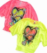 Electric love served on a tee. Brighten up her wardrobe with this neon-bright Beautees top.