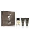 The force of attraction of a man with style and sensuality. A magnetic, sensual fragrance, both elegant and intensely fresh. A woody, fruity scent with notes of Bergamot, Ginger, Violet Leaf, and Vetiver. The L'HOMME Yves Saint Laurent Fall Gift Set contains a 3.3 oz. Eau de Toilette Spray, a 1.7 oz. Shower Gel and 1.7 oz. After Shave Balm.