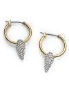 Points well taken. Juicy Couture's hoop earrings are crafted from gold-tone brass with clear rhinestone spikes to give them a little bit of an edge. Approximate diameter: 1-1/4 inches. Approximate drop: 1/2 inches.