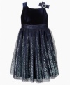 Shimmer and shake. The glittery sequins on the skirt of this dress from Bloome give her a sweet, eye-catching look.