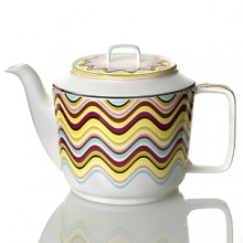 From the fashion house of Missoni, Margherita bone china is decorated with multicolor kaleidoscopic flowers.