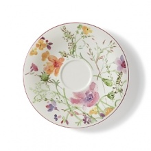 Crafted from premium porcelain, the Mariefleur tea saucer boasts a refreshingly modern watercolor design with bright pinks, light greens and sunny yellows.