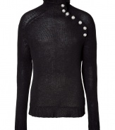 Anything but basic, this must-have wool sweater from Parisian cult label Balmain is a fall essential - Turtleneck with silver-tone buttons at shoulder seam, long sleeves, slim fit, ribbed hem - Pair with jeans, slim trousers, or corduroys