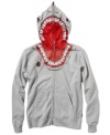 He can zip into this Quiksilver Maskerade hoodie, with a mesh mask over the eyes to make him look like a fighter pilot, future solider or shark.