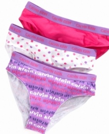 Calvin Klein's got her covered with the bright patterns and comfortable fit of this convenient bikini 3 pack.