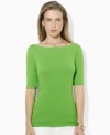 Lauren Ralph Lauren's chic petite boat neckline infuses the classic cotton jersey tee with breezy, relaxed style