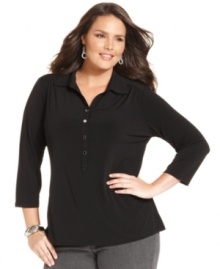 Pair Alfani's three-quarter-sleeve plus size top with your favorite causal bottoms-- it's an Everyday Value!