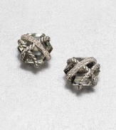 From the Cable Wrap Collection. An pretty, hexagon-shaped prasiolite stone wrapped in sterling silver cables and dazzling diamonds. PrasioliteDiamonds, .07 tcwSterling silverSize, about .39Post backImported 