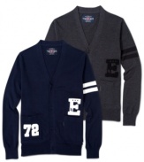 Graduate. Warm up and throw on this varsity cardigan from Ecko Unltd, a crisp, old-school style.