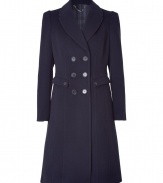 A forties-inspired silhouette adds classic glamour to this wool-and-cashmere-blend coat from Burberry London - Wide lapels, long puff sleeves, double-breasted, front button placket, flap pockets at waist, back belt detail, fitted silhouette - Wear with an elevated jeans-and-tee ensemble or a cocktail look