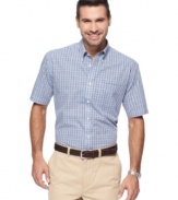 With a breezy, short-sleeved style and a crisp check pattern, this Van Heusen shirt will be your warm-weather go-to.