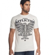 Talk is cheep. Give your style a voice with this bold bird graphic t-shirt from Affliction.