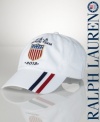 Finished with an embroidered flag shield patch, this cotton twill sport cap celebrates Team USA's participation in the 2012 Olympics.