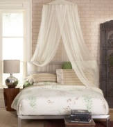 Create an ethereal escape right in your own home with the Siam bed canopy from Mombasa. Sheer, flowing mosquito netting brings an exotic allure to any room you desire, including bedrooms, porches, and even over hot tubs! Simply place one edge of fabric over another to close.