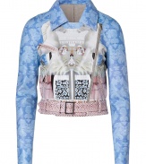 With a surrealist-inspired horse print in muted blue and pink hues, this ultra-luxe leather jacket from Mary Katrantzou is sure to be the seasons must-have piece - Spread collar, asymmetric zip closure, long sleeves belted waist, zip pockets, all-over print - Slim cropped silhouette - Style with a figure-hugging sheath, ankle booties, and a chain-detailed clutch