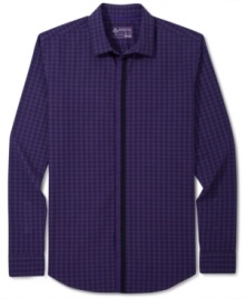 Look sharp in this stylish slim fit button down shirt by American Rag.