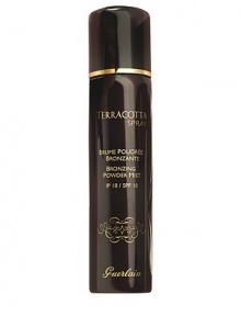 With the effect of a makeup bronzer and the ease of a gentle spray, Terracotta Spray is an entirely new way to get a temporary sunny glow. Employing the technology used in a professional airbrush makeup application, the spray goes on in an ultra-light mist. Its homogeneous spray diffusion ensures a uniform application that covers every inch of the face evenly in just seconds. Contains 130 applications and has SPF 10 protection. 