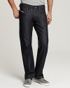 Button fly 5 pocket jean with v embroidery on back pockets and classic, straight leg fit.